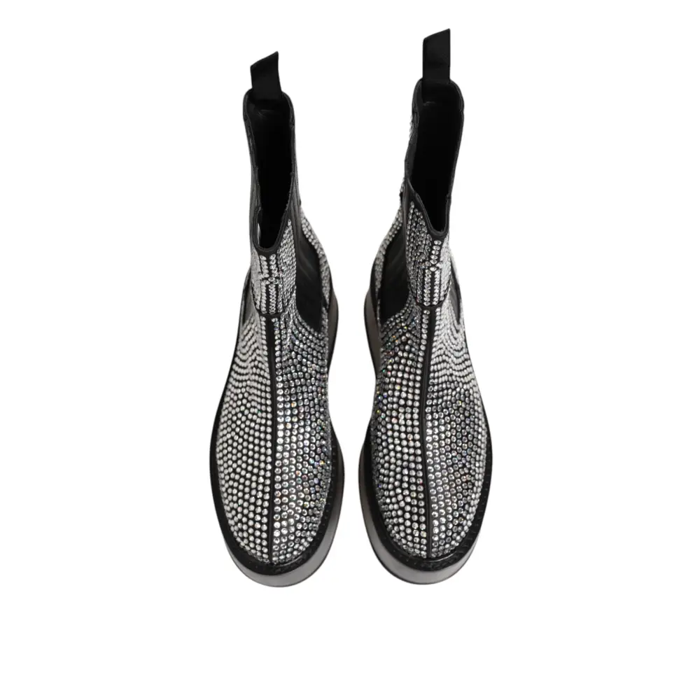 Dolce & Gabbana Schwarz Crystal Strass Mid Calf Kurze Stiefel Schuhe - EU44/US11