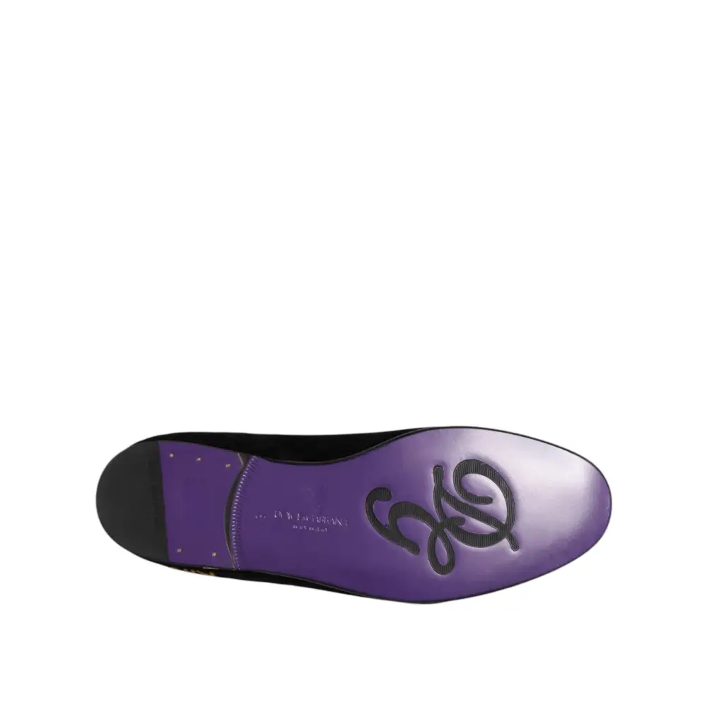 Dolce & Gabbana Schwarz DG Crown Stickerei Loafers Slip On Schuhe - EU42/US9