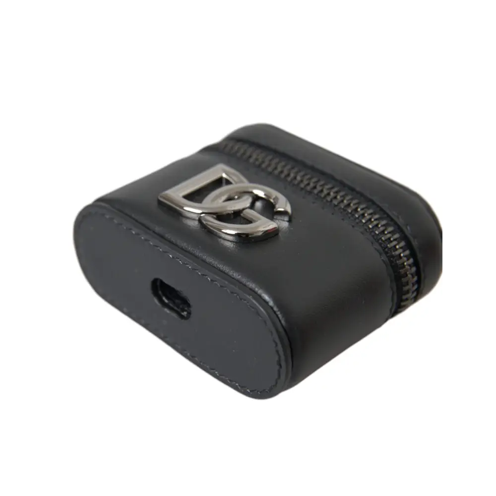 Dolce & Gabbana Schwarz DG Logo Leder Silber Metall Airpods Fall