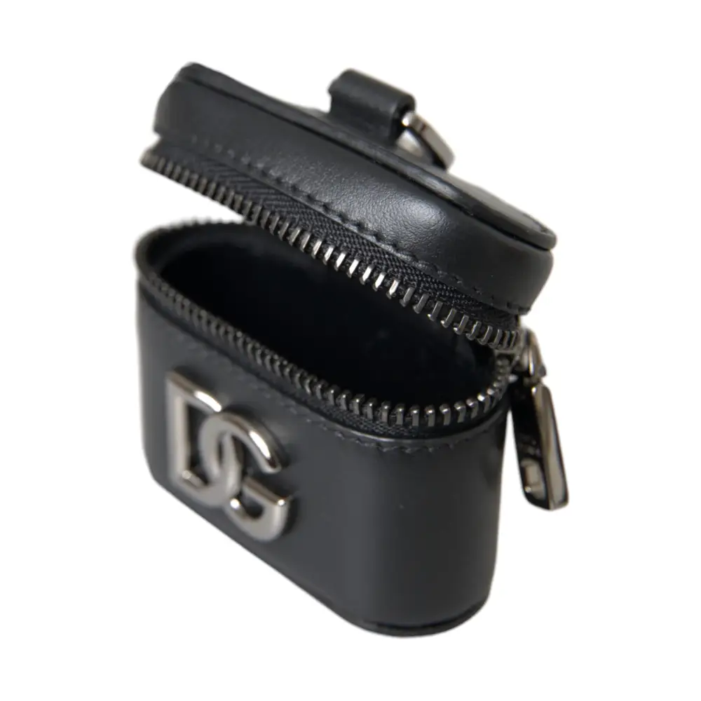 Dolce & Gabbana Schwarz DG Logo Leder Silber Metall Airpods Fall