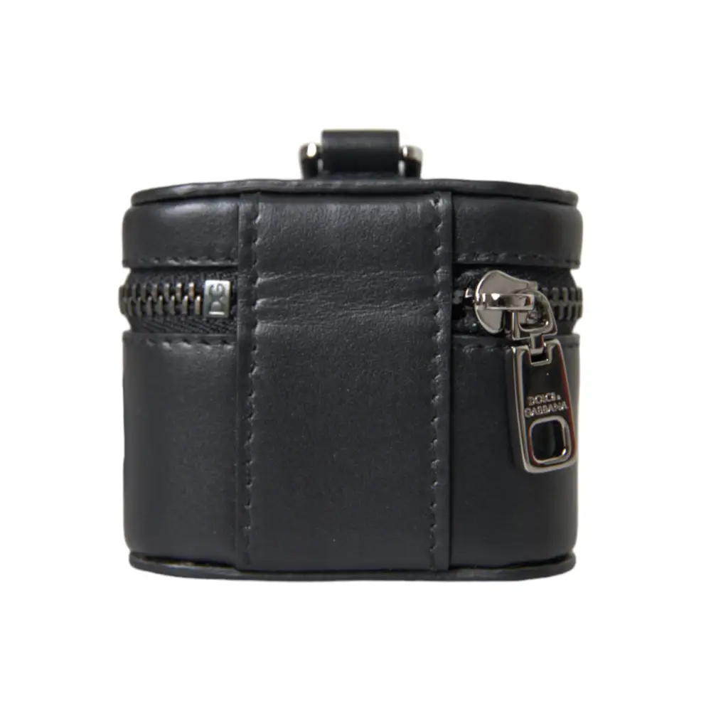 Dolce & Gabbana Schwarz DG Logo Leder Silber Metall Airpods Fall