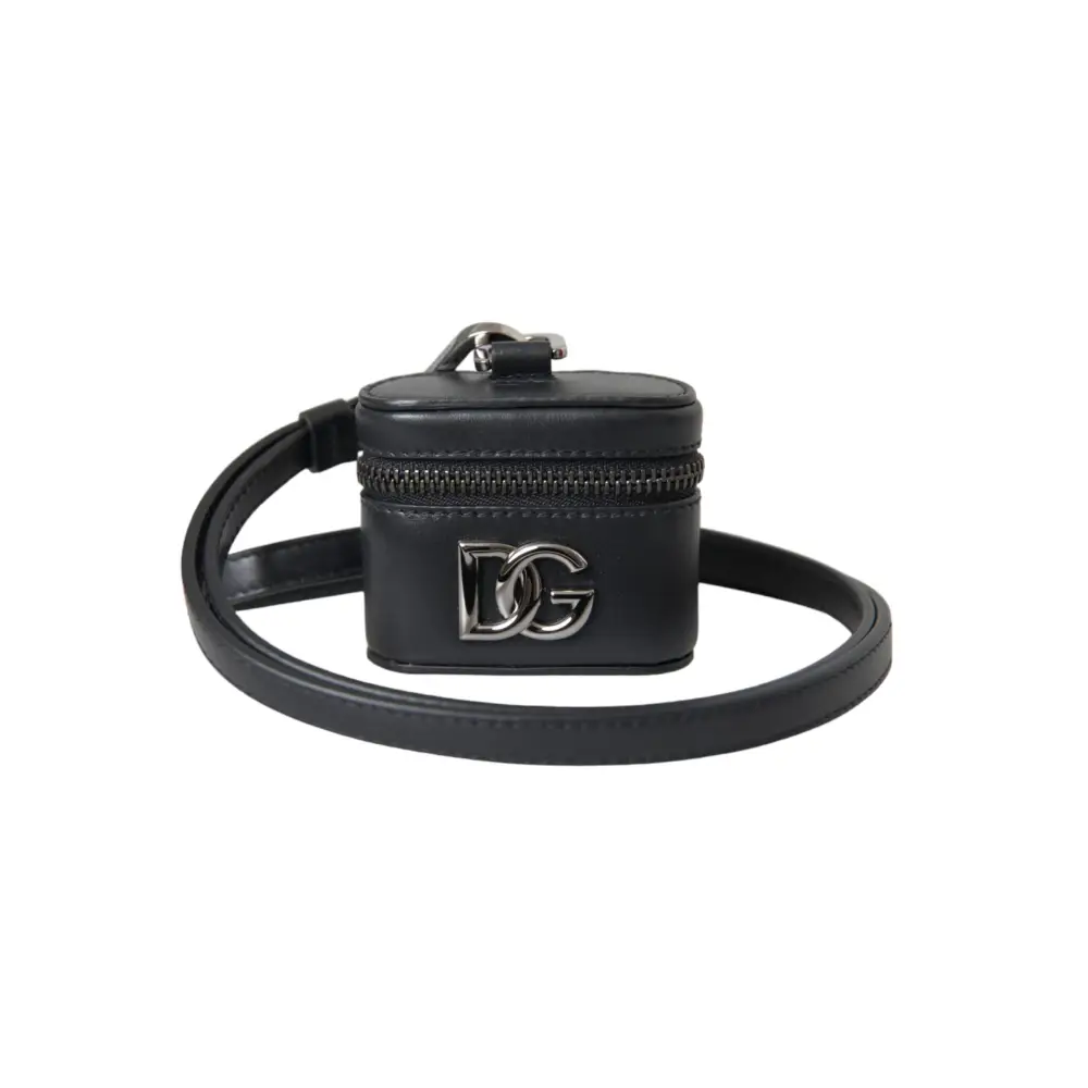 Dolce & Gabbana Schwarz DG Logo Leder Silber Metall Airpods Fall