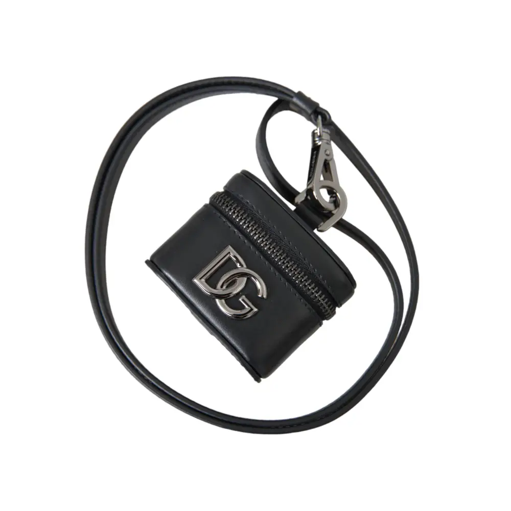 Dolce & Gabbana Schwarz DG Logo Leder Silber Metall Airpods Fall