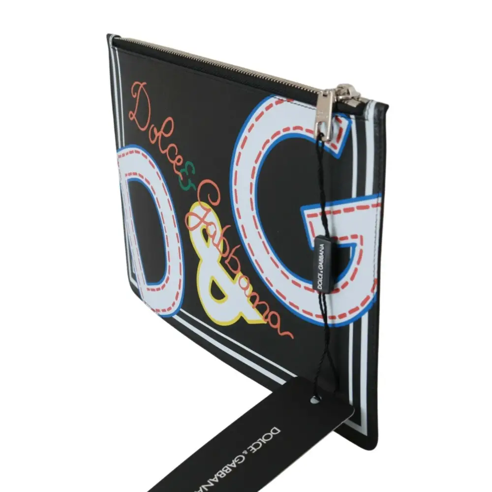 Dolce & Gabbana Schwarz DG Print Herren Zipper Münzgeldbörse Leder Geldbörse