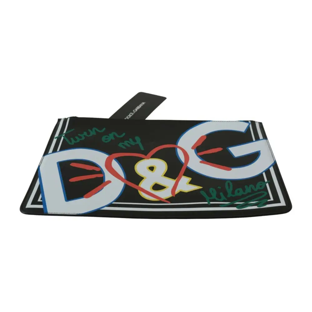 Dolce & Gabbana Schwarz DG Print Herren Zipper Münzgeldbörse Leder Geldbörse