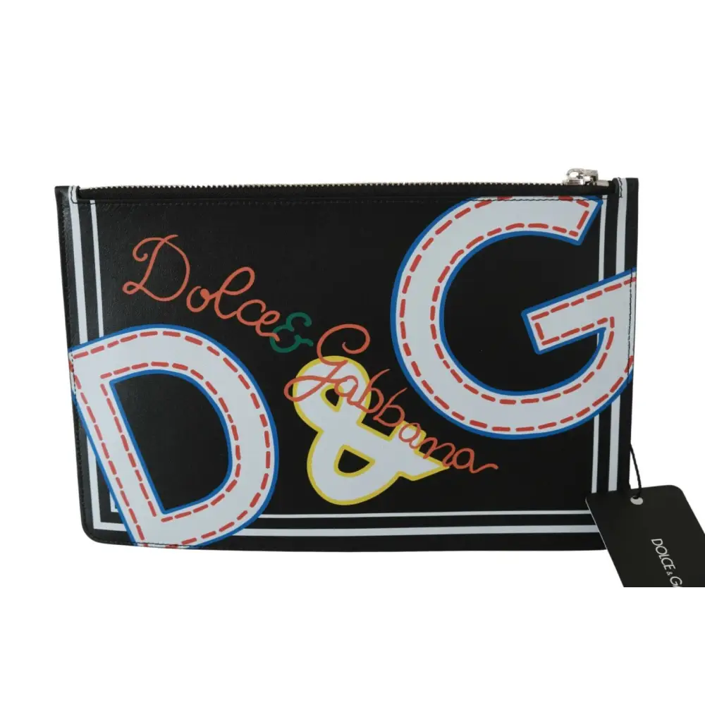 Dolce & Gabbana Schwarz DG Print Herren Zipper Münzgeldbörse Leder Geldbörse