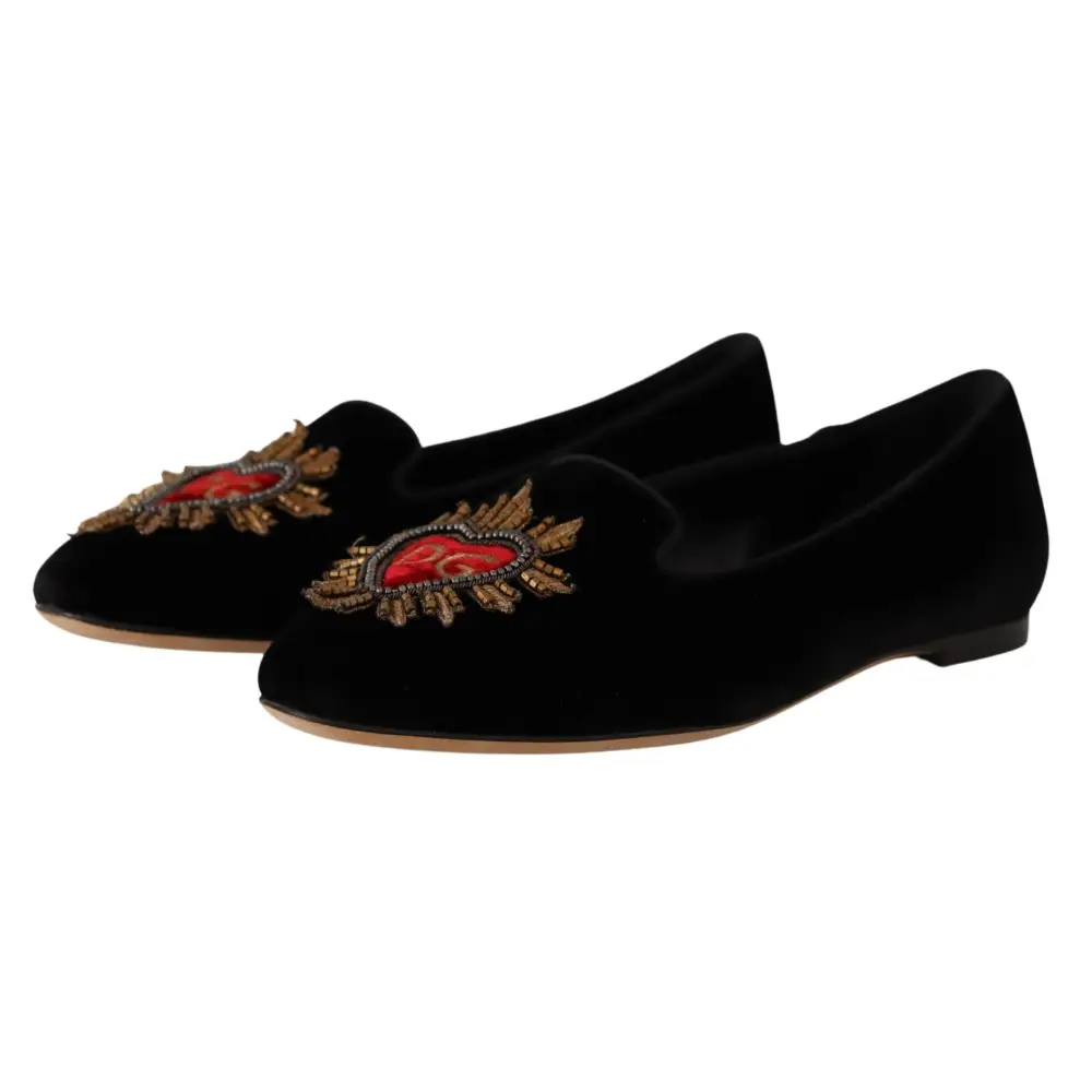 Dolce & Gabbana Schwarz DG Sacred Heart Patch Slip On flache Schuhe - EU35/US4.5