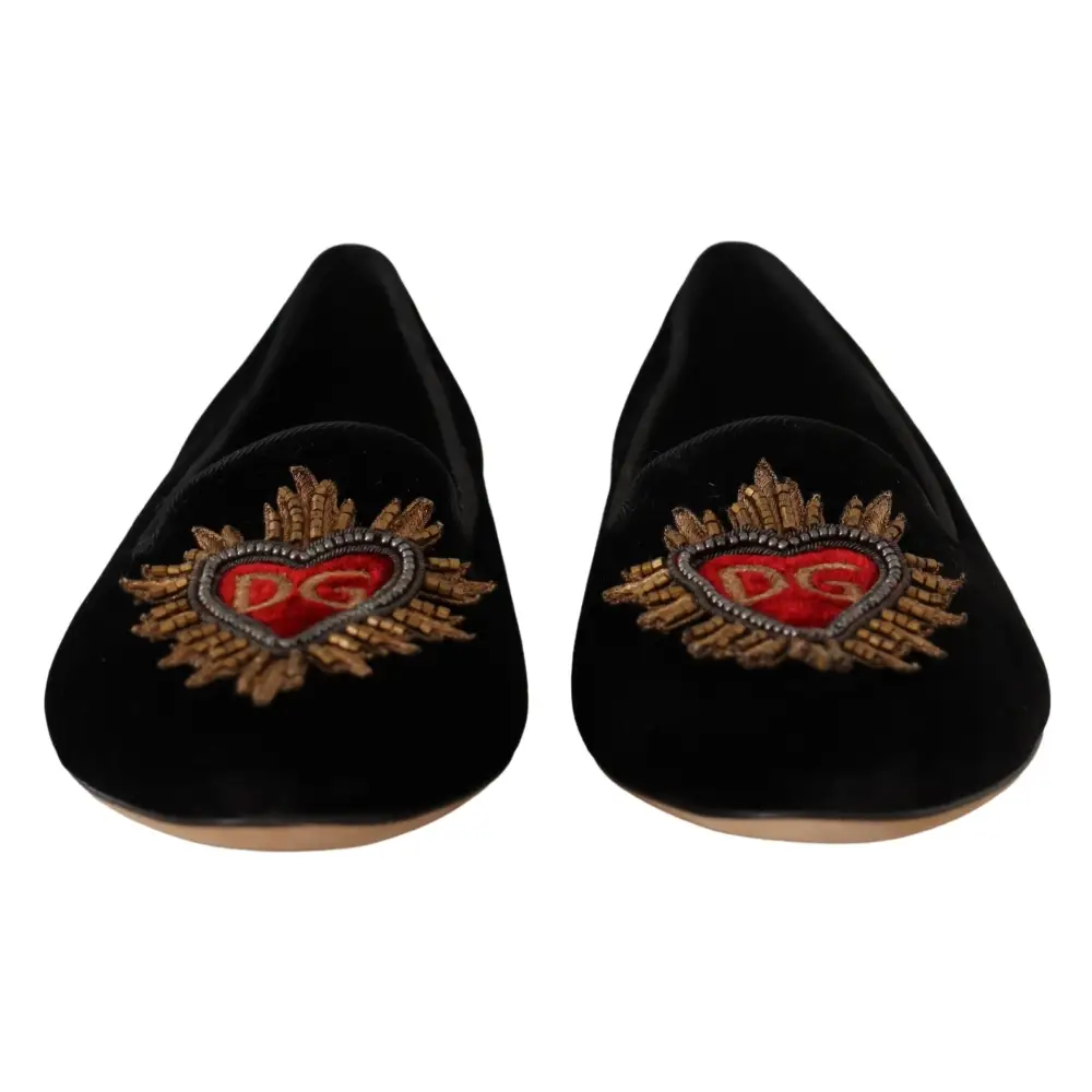 Dolce & Gabbana Schwarz DG Sacred Heart Patch Slip On flache Schuhe - EU35/US4.5