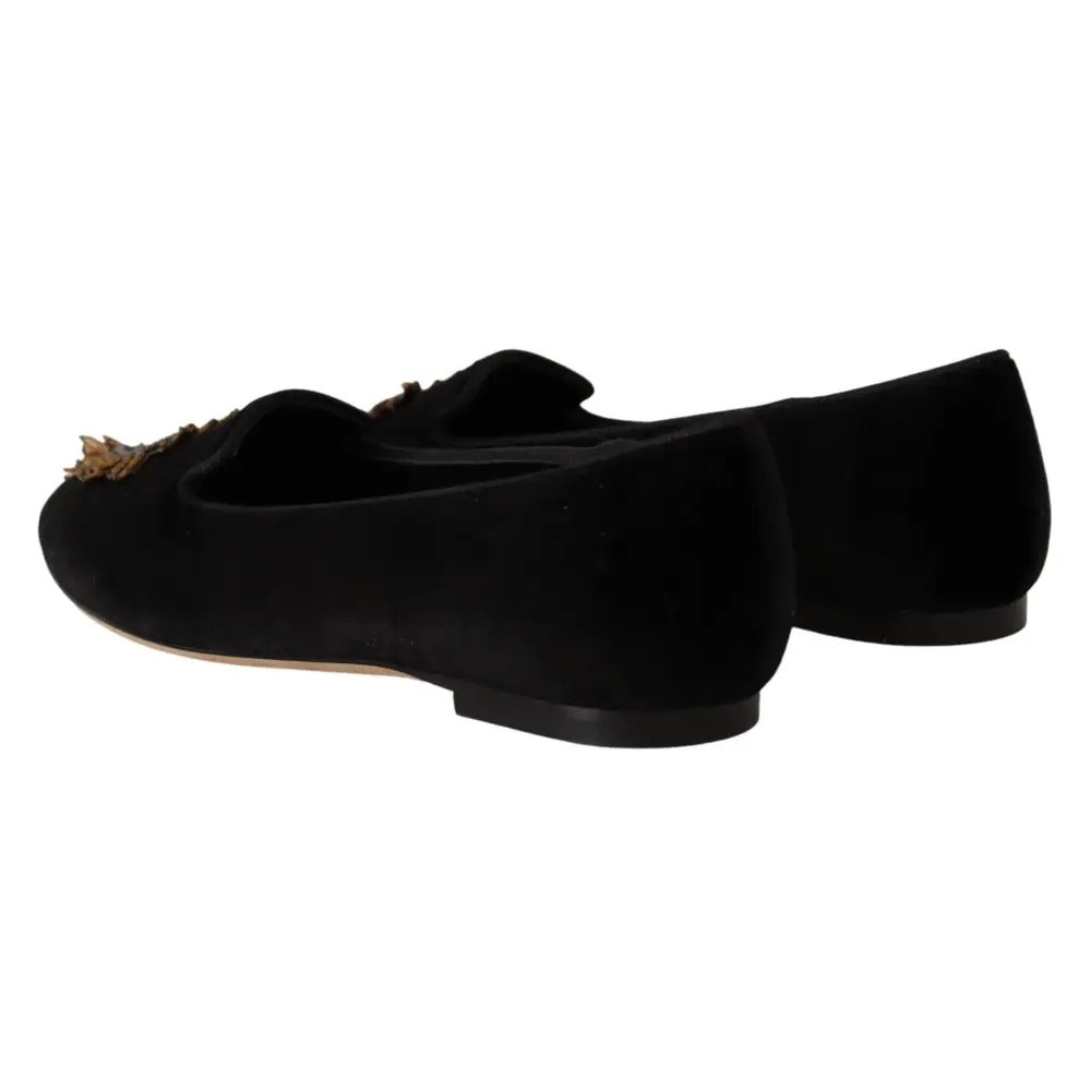 Dolce & Gabbana Schwarz DG Sacred Heart Patch Slip On flache Schuhe - EU35/US4.5