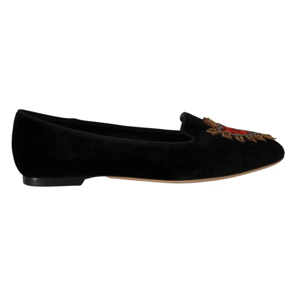 Dolce & Gabbana Schwarz DG Sacred Heart Patch Slip On flache Schuhe - EU35/US4.5