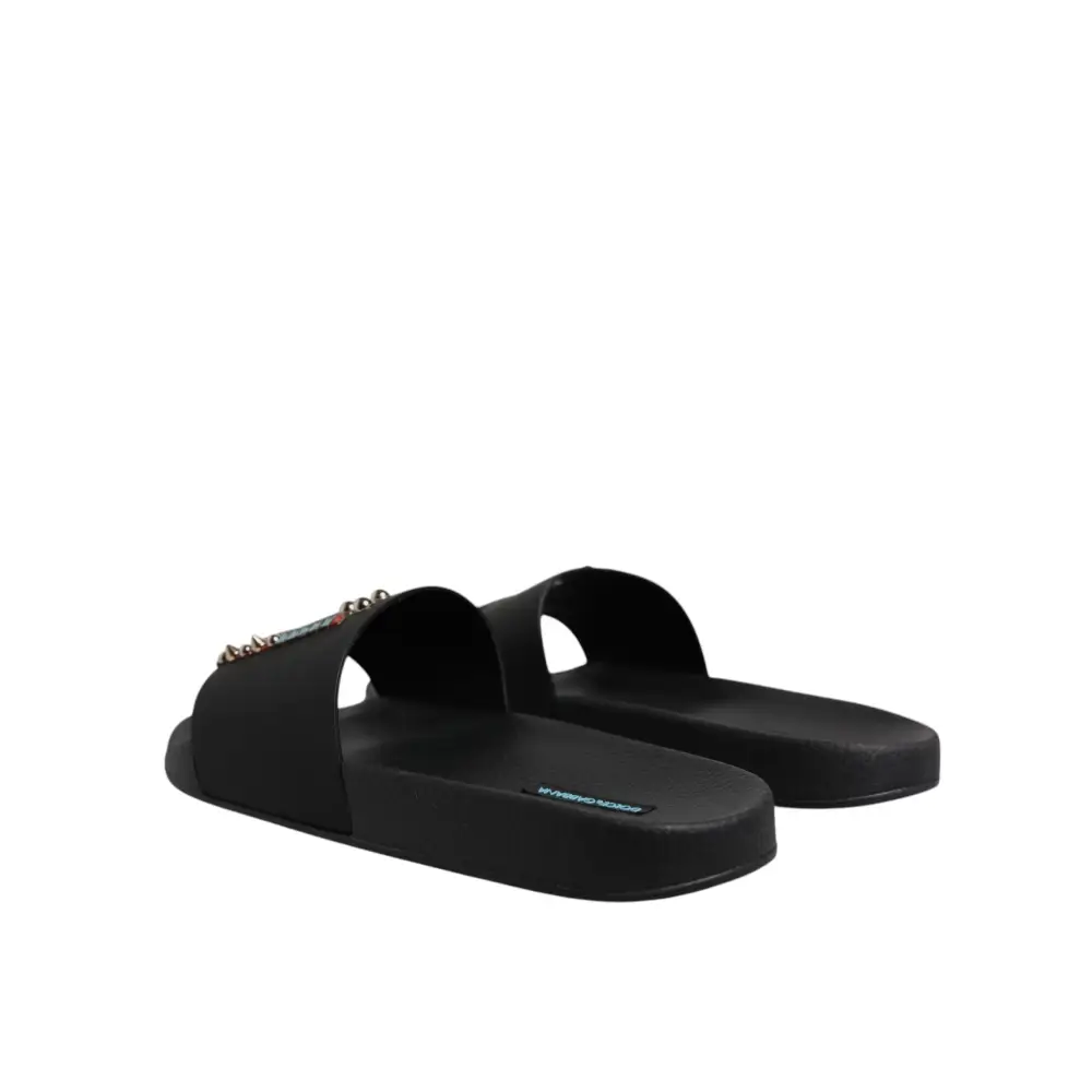 Dolce & Gabbana Schwarz Divers Leder Flats Slides Sandalen Beachwear Schuhe - EU46/US13