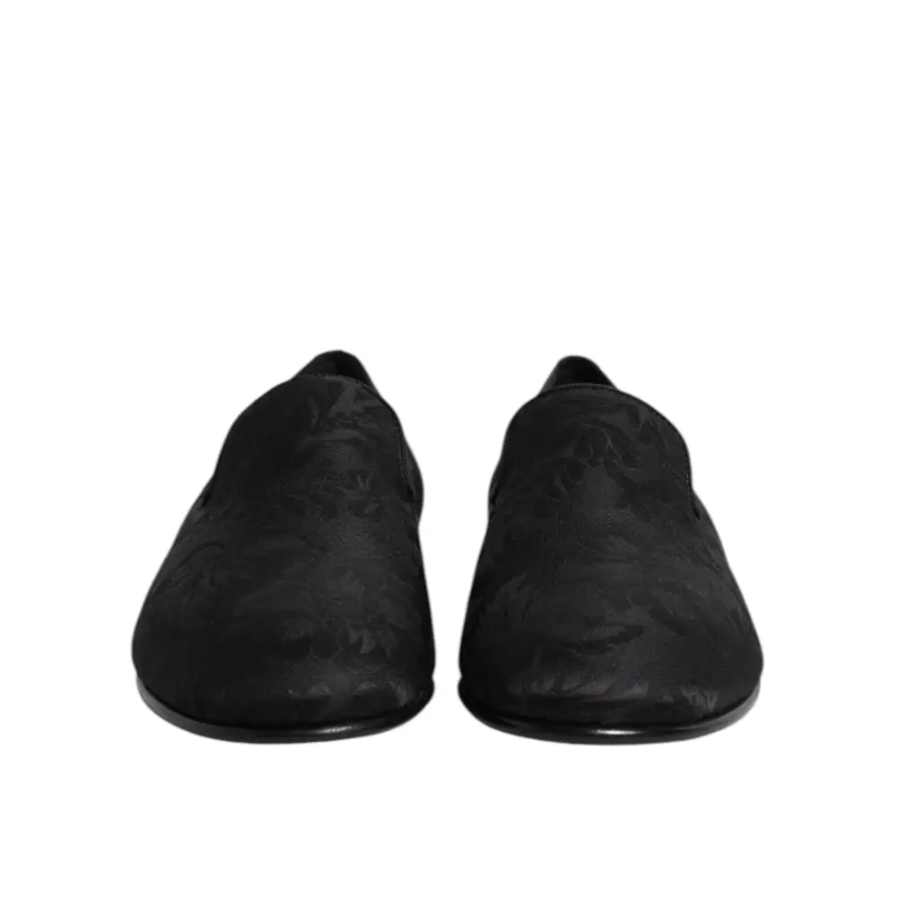 Dolce & Gabbana Schwarz Floral Brokat Loafers Männer Kleid Schuhe