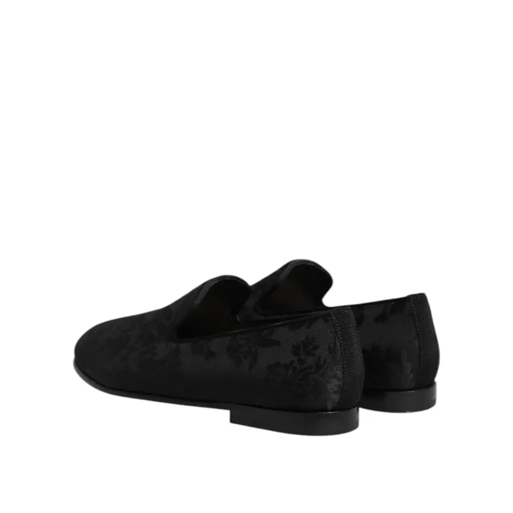 Dolce & Gabbana Schwarz Floral Brokat Loafers Männer Kleid Schuhe