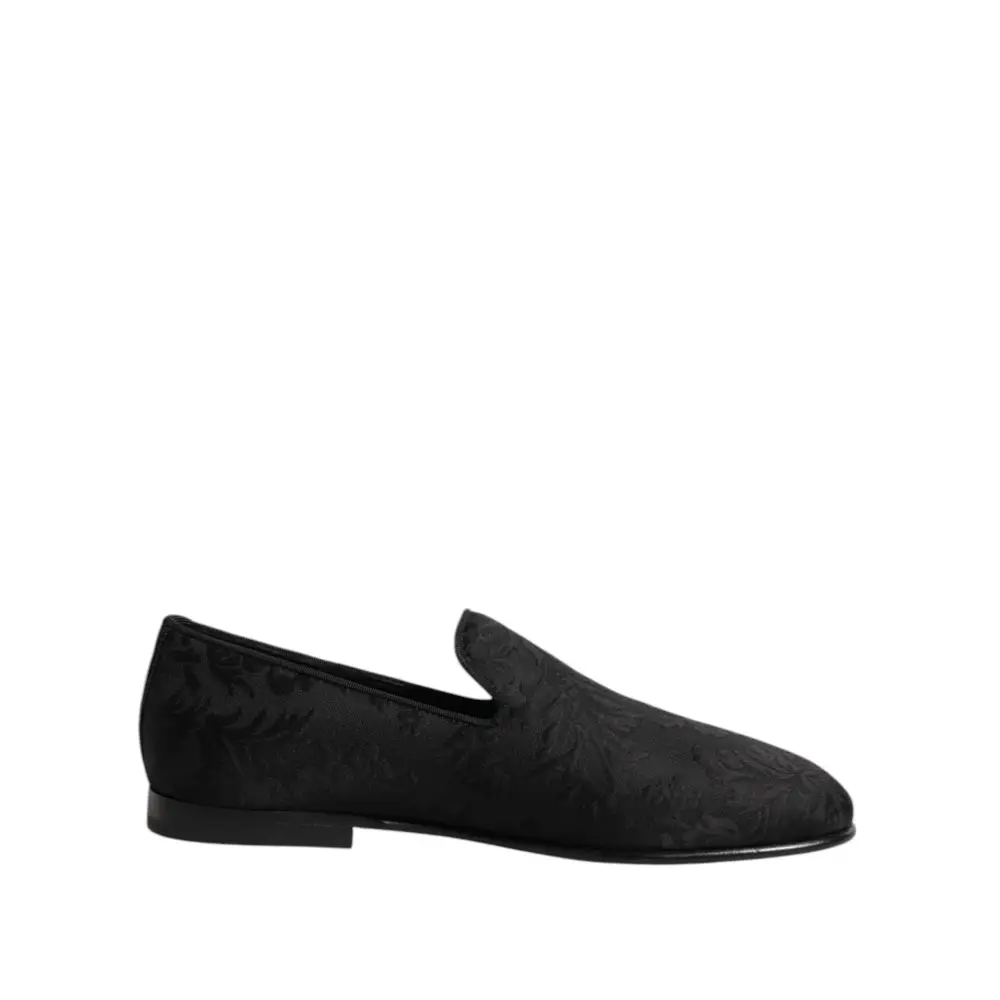 Dolce & Gabbana Schwarz Floral Brokat Loafers Männer Kleid Schuhe