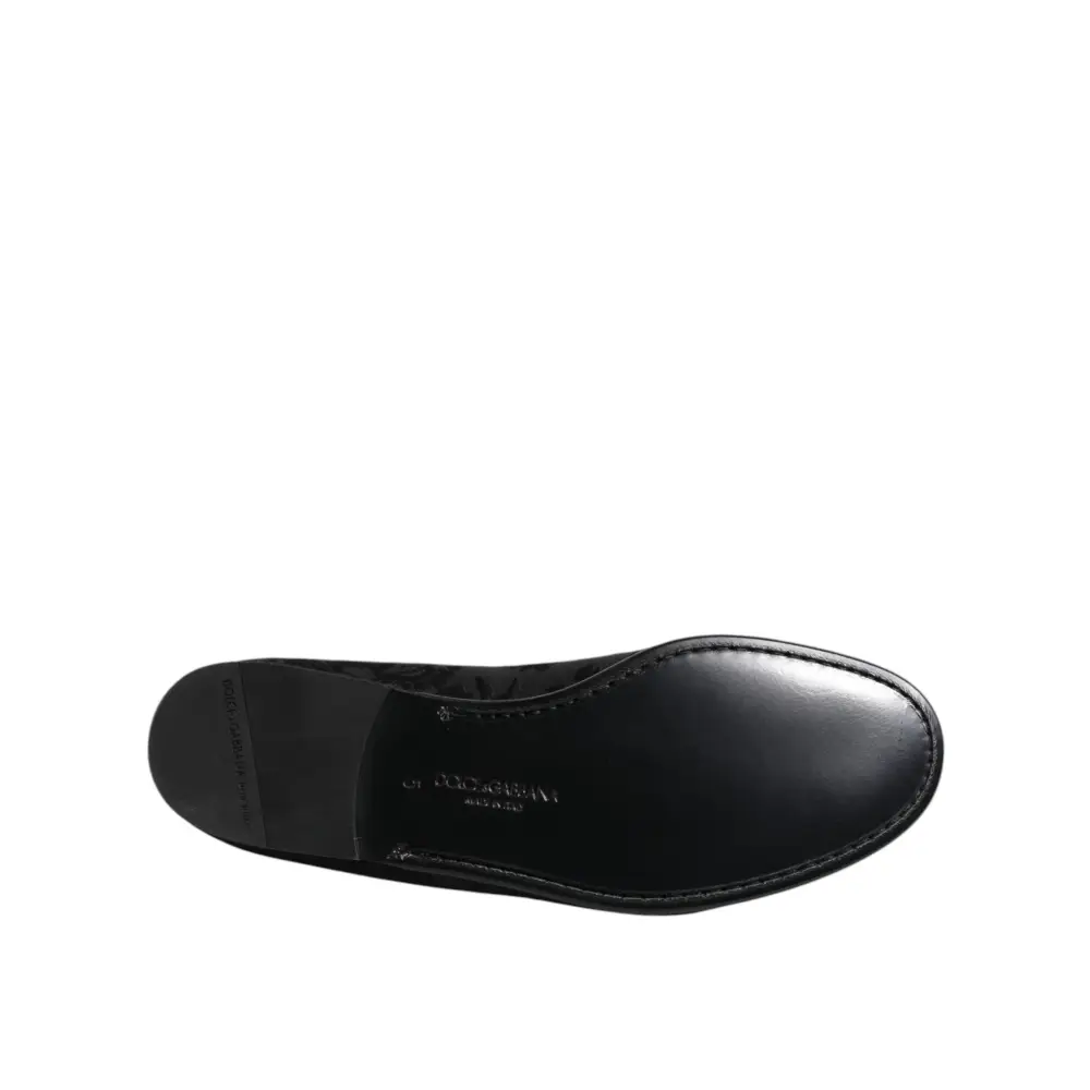 Dolce & Gabbana Schwarz Floral Brokat Loafers Männer Kleid Schuhe