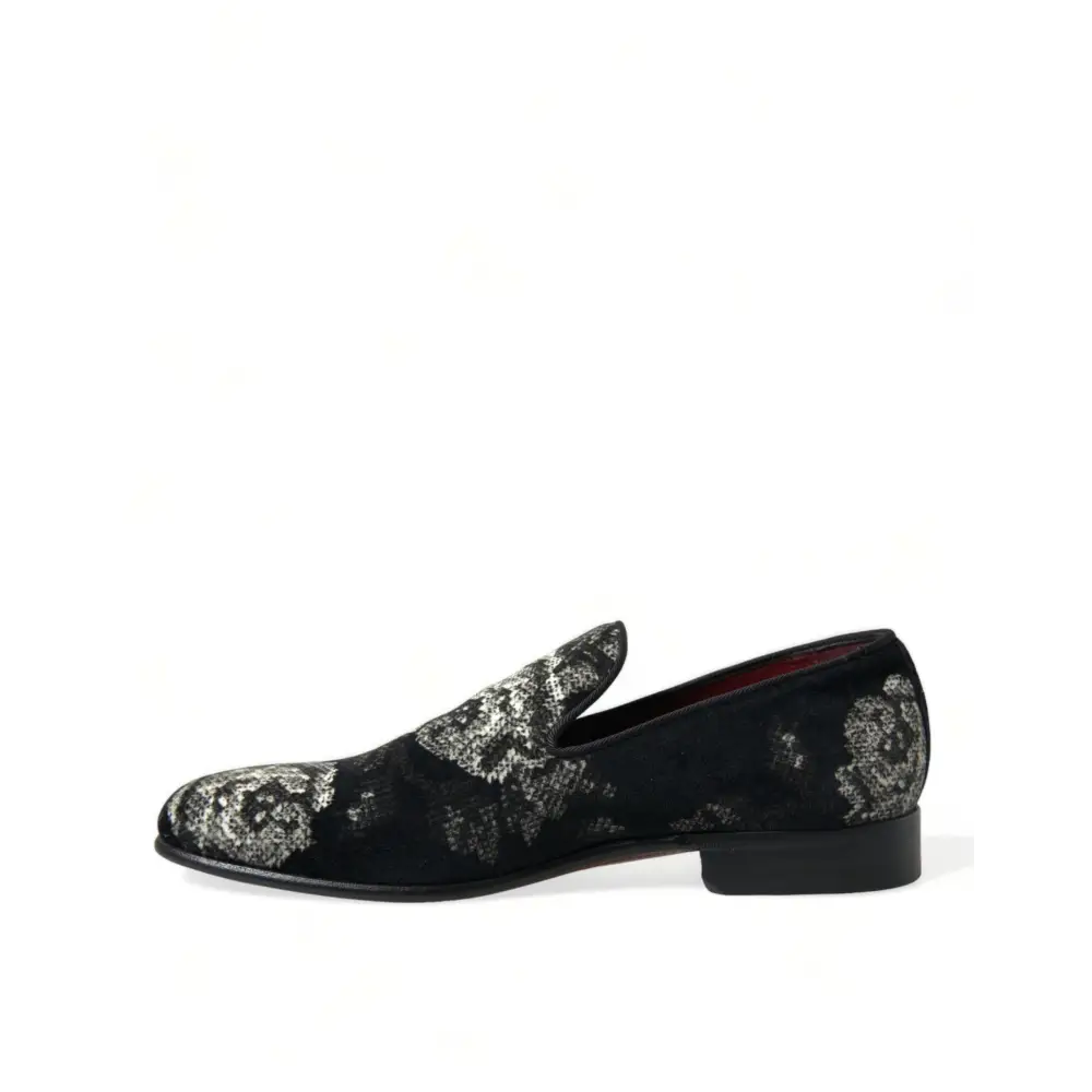 Dolce & Gabbana Schwarz Floral Hausschuhe Männer Loafers Kleid Schuhe - EU39/US6