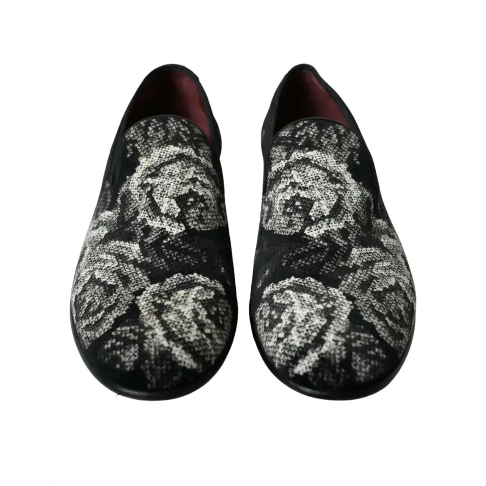 Dolce & Gabbana Schwarz Floral Hausschuhe Männer Loafers Kleid Schuhe - EU39/US6
