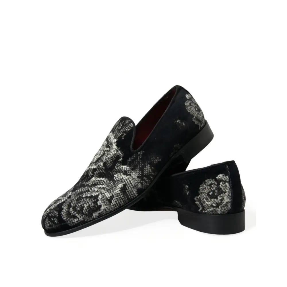 Dolce & Gabbana Schwarz Floral Hausschuhe Männer Loafers Kleid Schuhe - EU39/US6
