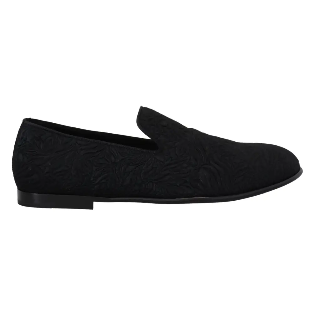 Dolce & Gabbana Schwarz Floral Jacquard Hausschuhe Loafers Schuhe