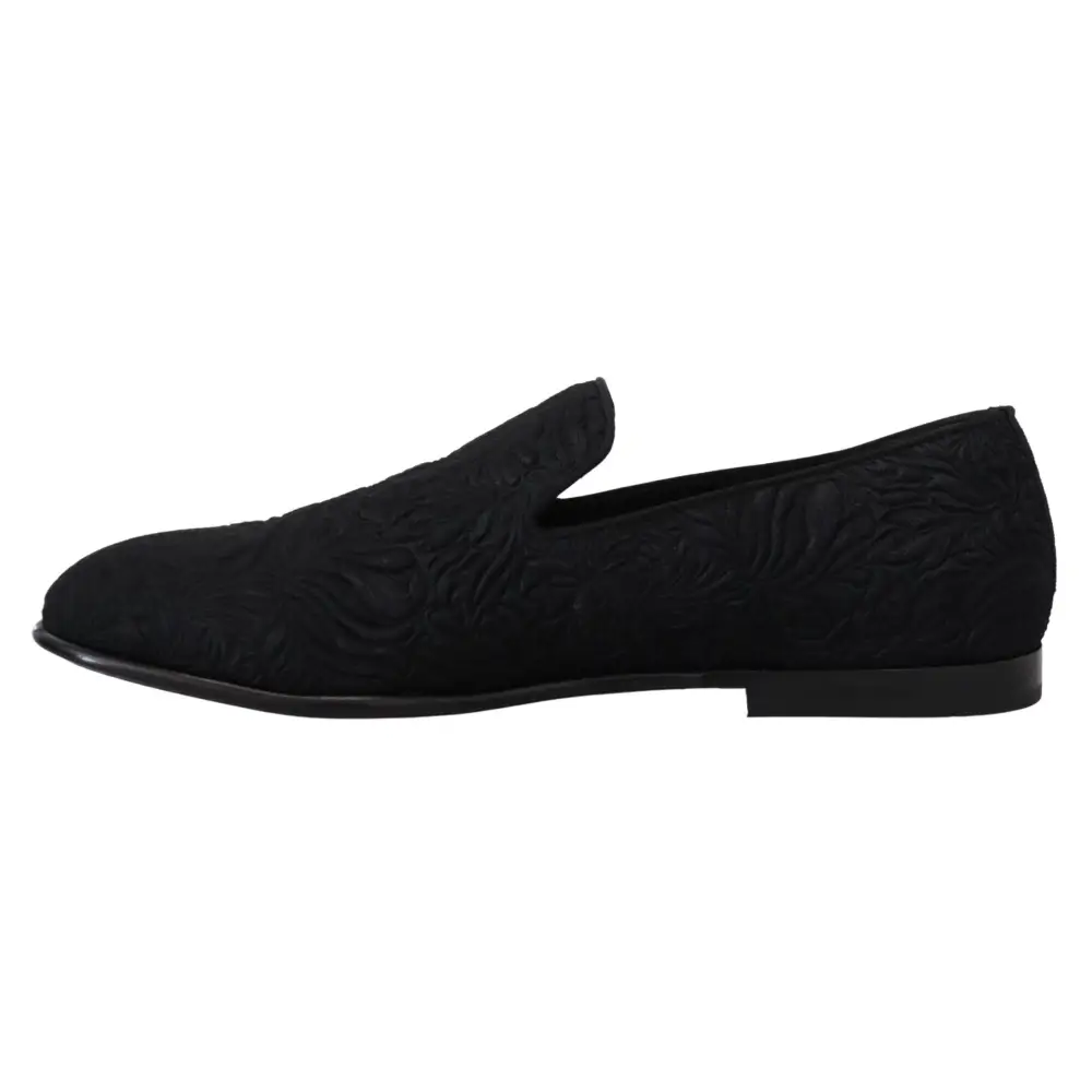 Dolce & Gabbana Schwarz Floral Jacquard Hausschuhe Loafers Schuhe