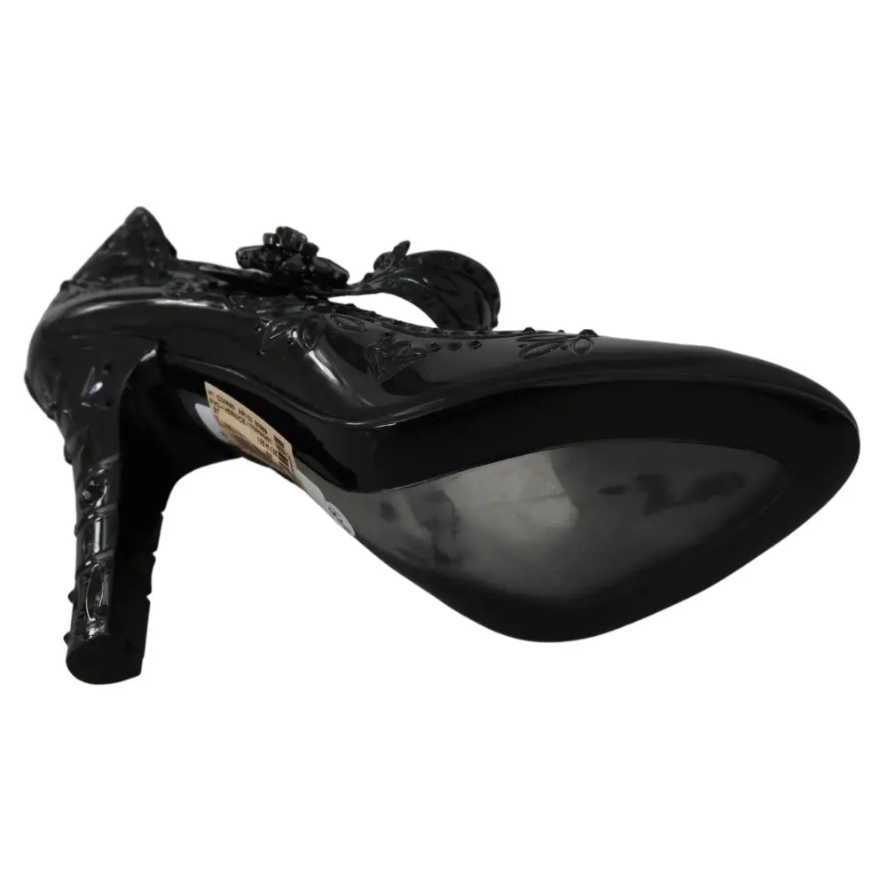 Dolce & Gabbana Schwarz Floral Kristall CINDERELLA Heels Schuhe - EU39/US8.5