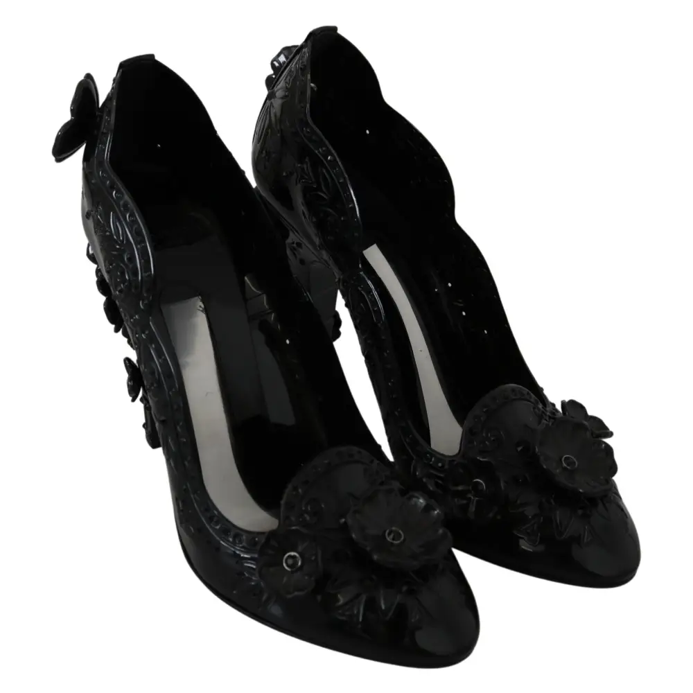 Dolce & Gabbana Schwarz Floral Kristall CINDERELLA Heels Schuhe - EU39/US8.5