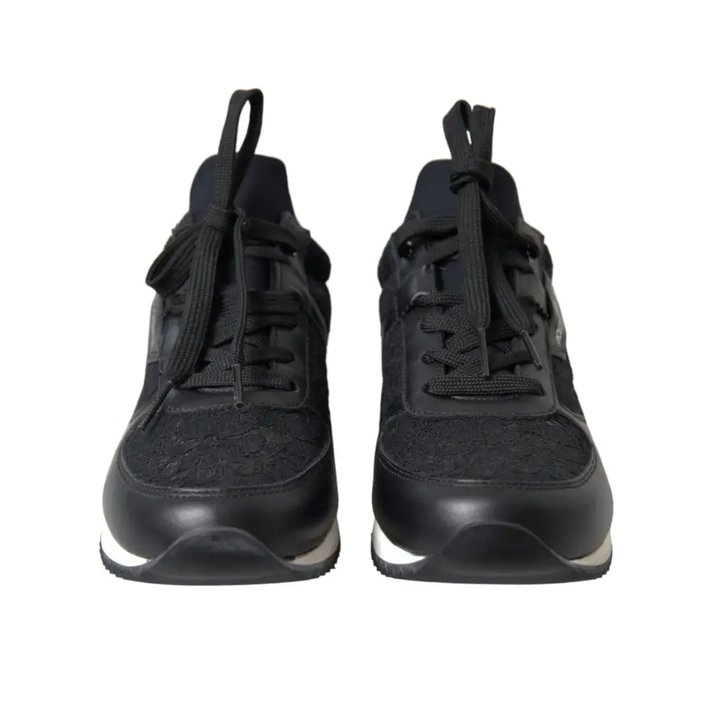 Dolce & Gabbana Schwarz Floral Spitze Leder Turnschuhe Schuhe - EU36/US5.5