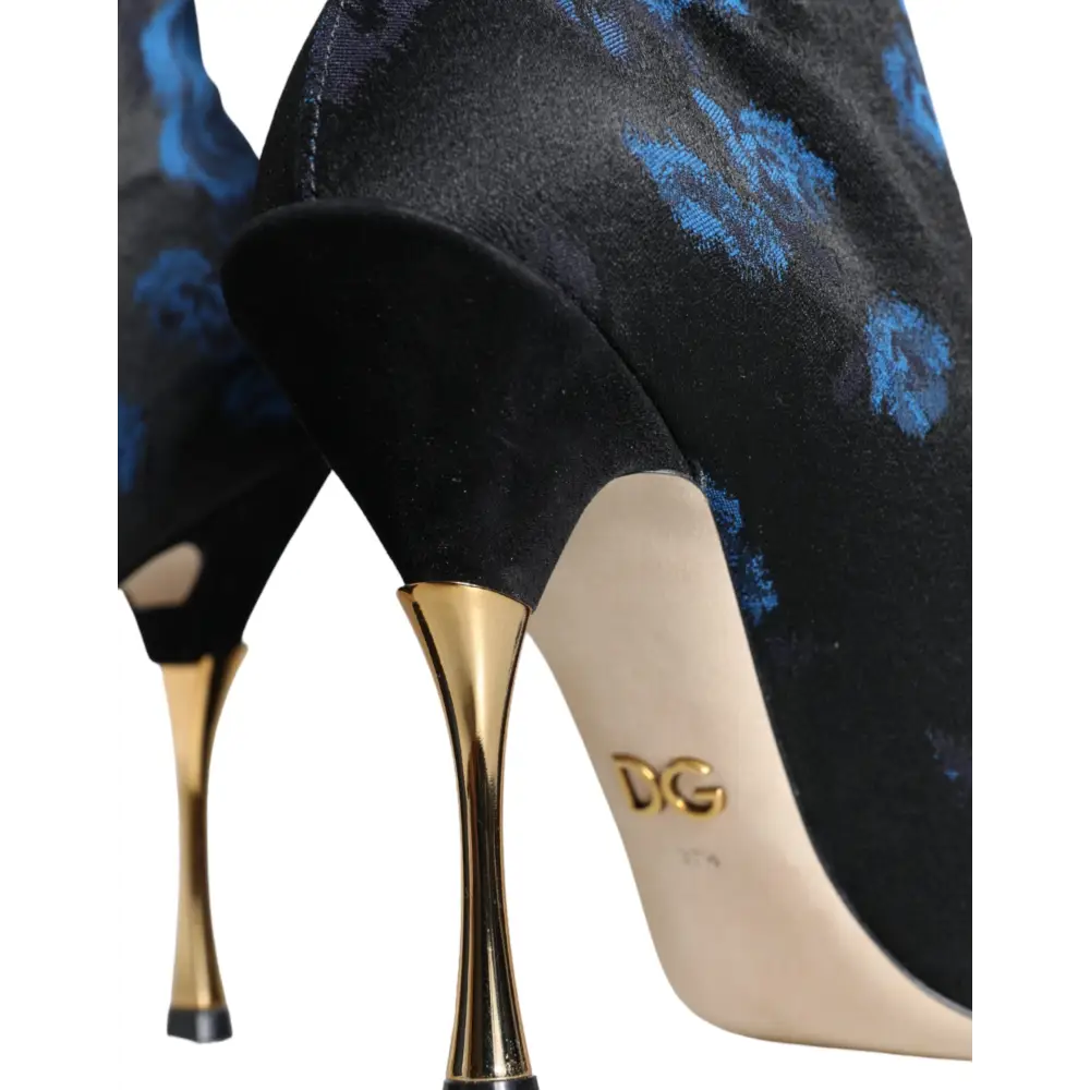 Dolce & Gabbana Schwarz Floral Stretch Mid Calf Stiefel Schuhe - EU38/US7.5