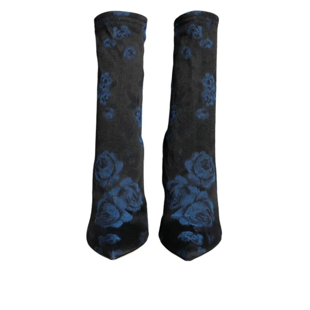 Dolce & Gabbana Schwarz Floral Stretch Mid Calf Stiefel Schuhe - EU38/US7.5