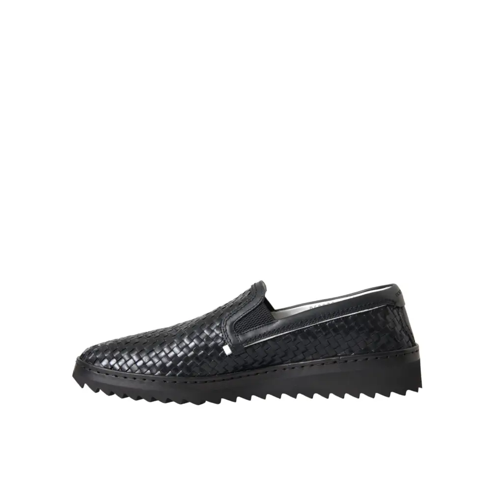 Dolce & Gabbana Schwarz gewebtes Büffelleder Herren Loafers Schuhe - EU40/US7