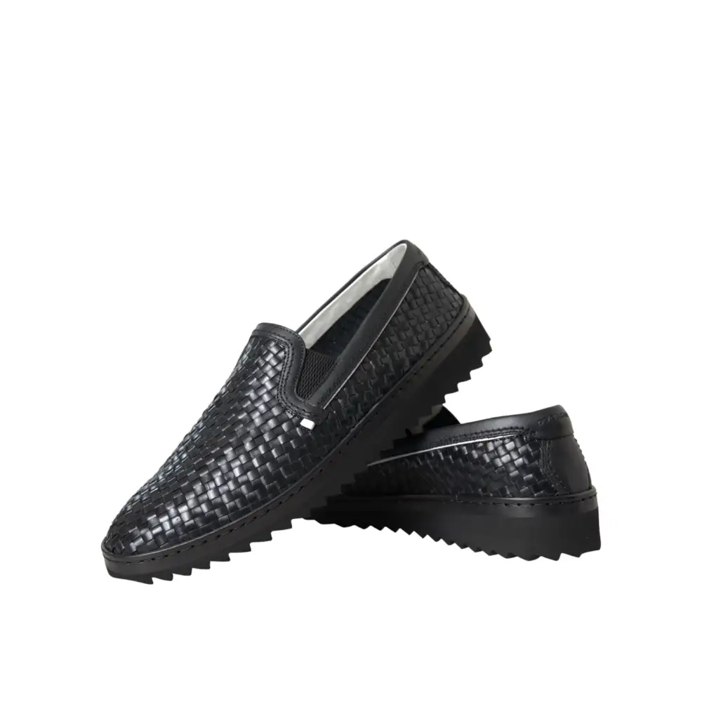 Dolce & Gabbana Schwarz gewebtes Büffelleder Herren Loafers Schuhe - EU40/US7