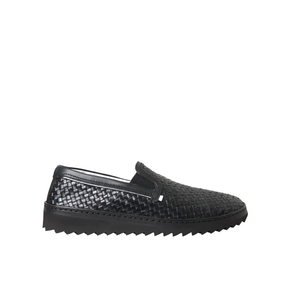 Dolce & Gabbana Schwarz gewebtes Büffelleder Herren Loafers Schuhe - EU40/US7