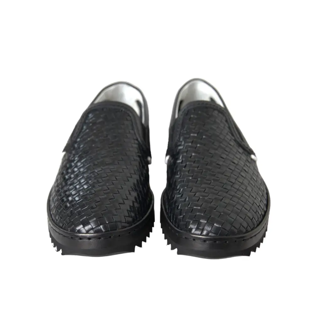 Dolce & Gabbana Schwarz gewebtes Büffelleder Herren Loafers Schuhe - EU40/US7