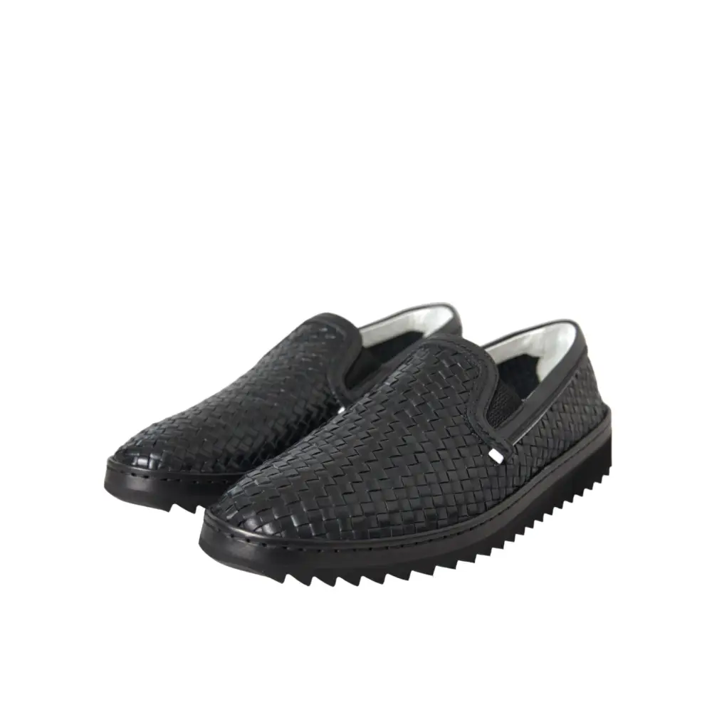 Dolce & Gabbana Schwarz gewebtes Büffelleder Herren Loafers Schuhe - EU40/US7