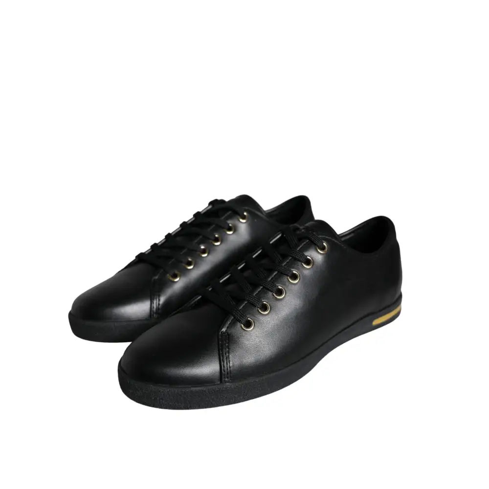 Dolce & Gabbana Schwarz Gold Leder Klassische Sneakers Schuhe - EU36.5/US6