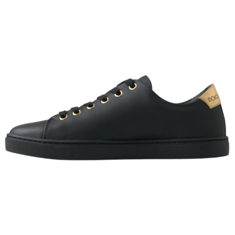 Dolce & Gabbana Schwarz Gold Leder Klassische Sneakers Schuhe
