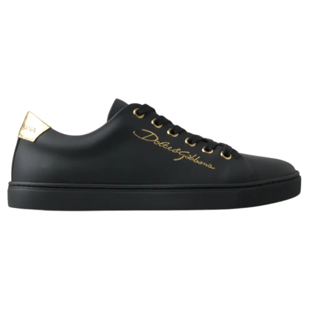 Dolce & Gabbana Schwarz Gold Leder Klassische Sneakers Schuhe