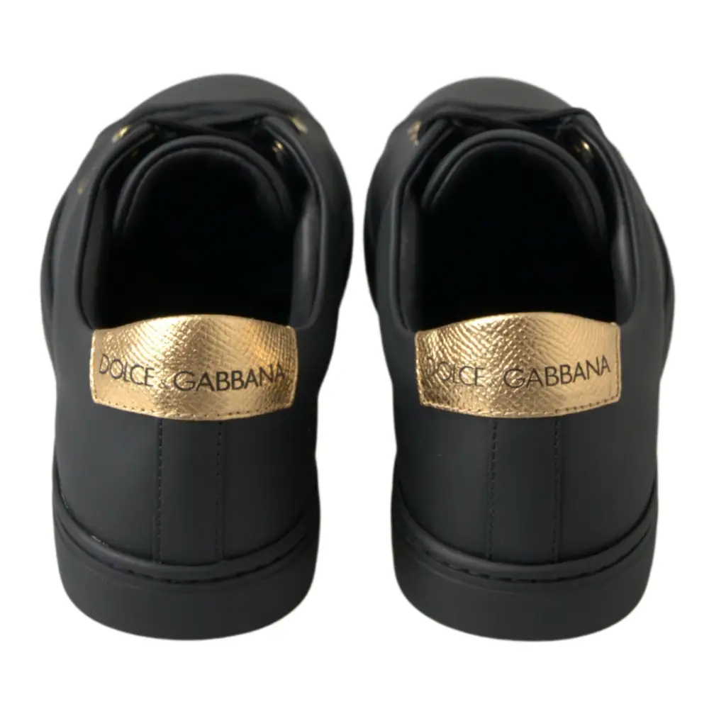 Dolce & Gabbana Schwarz Gold Leder Klassische Sneakers Schuhe