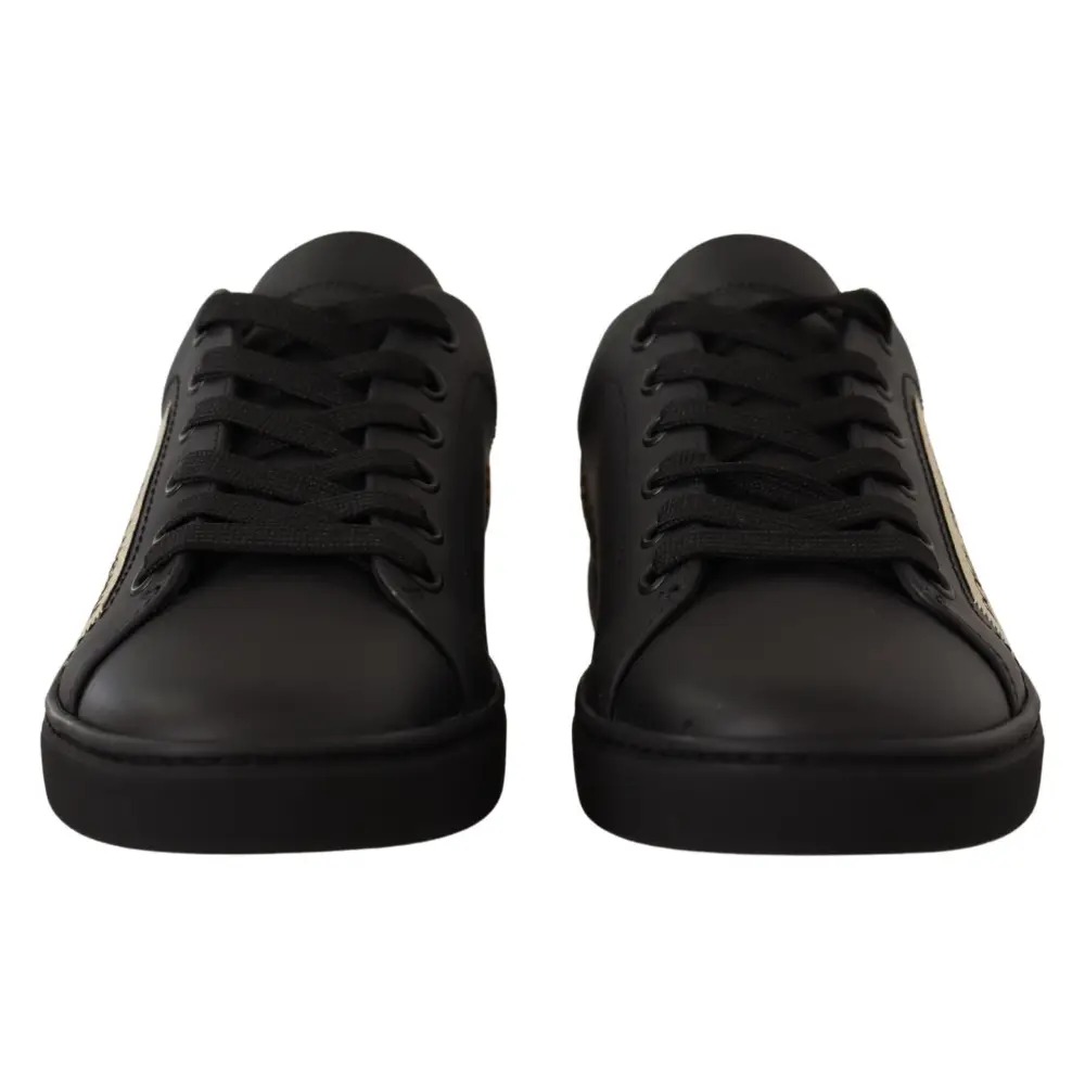 Dolce & Gabbana Schwarz Gold Leder Low Top Sneakers Damen Schuhe - EU36/US5.5
