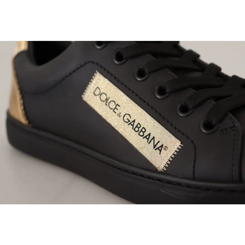 Dolce & Gabbana Schwarz Gold Leder Low Top Sneakers Damen Schuhe - EU36/US5.5