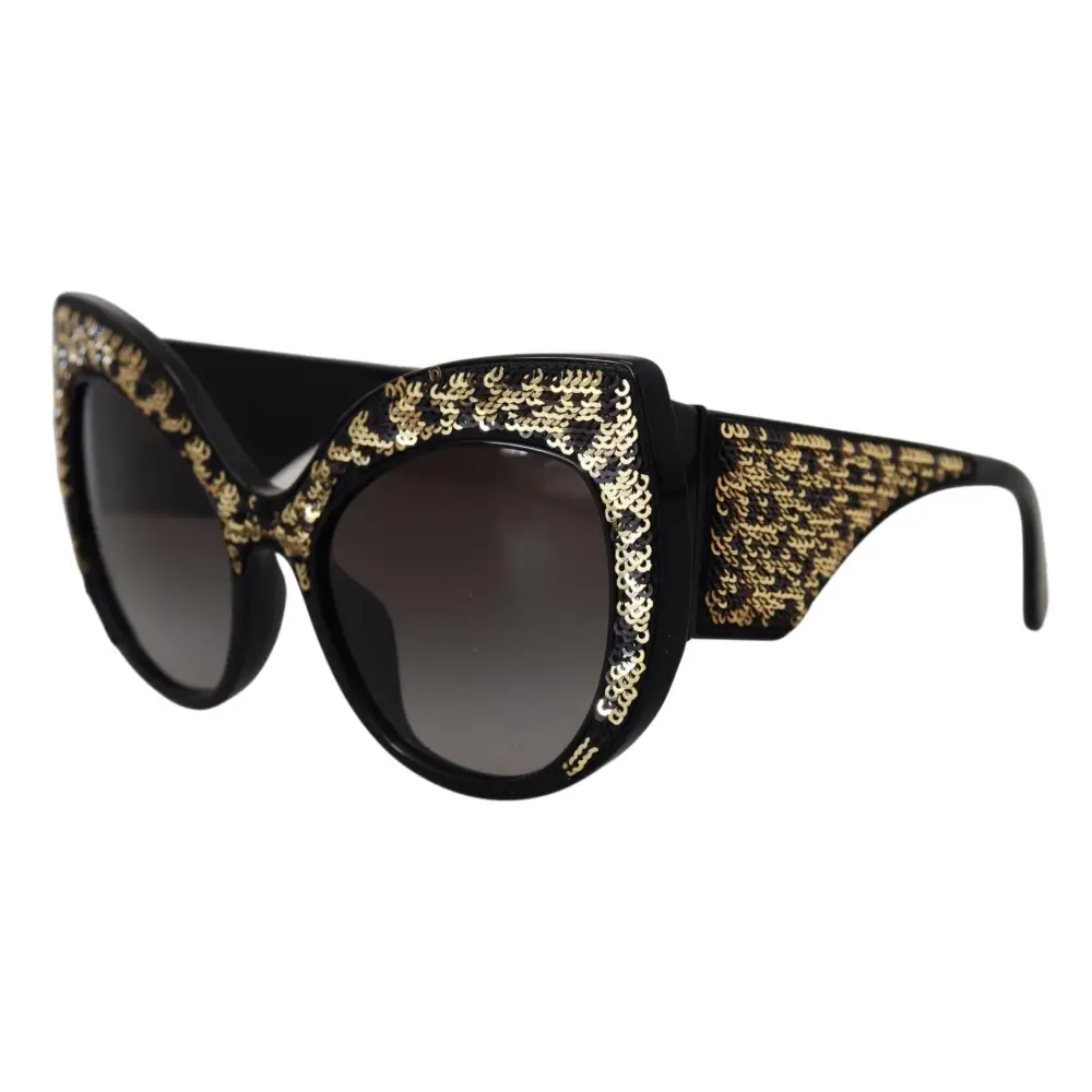 Dolce & Gabbana Schwarz Gold Pailletten Schmetterling Polarisierte Sonnenbrille DG4326