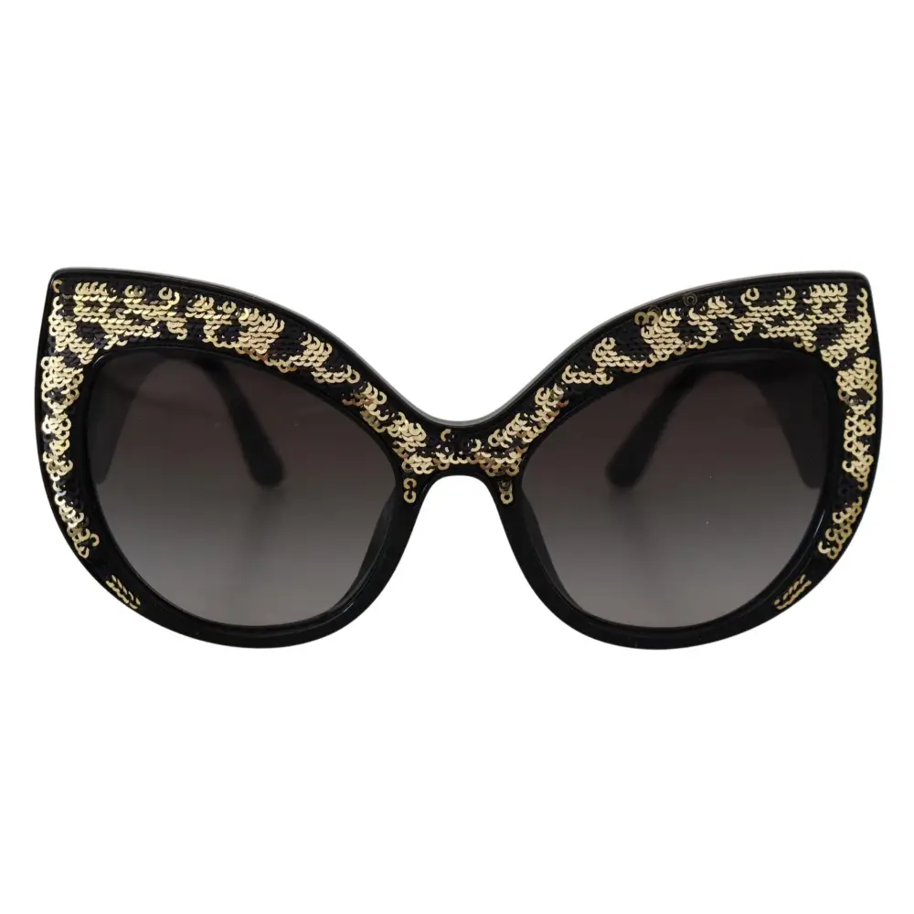 Dolce & Gabbana Schwarz Gold Pailletten Schmetterling Polarisierte Sonnenbrille DG4326