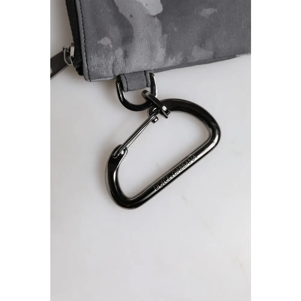 Dolce & Gabbana Schwarz Grau Camouflage Logo Plaque Schlüsselanhänger Tasche