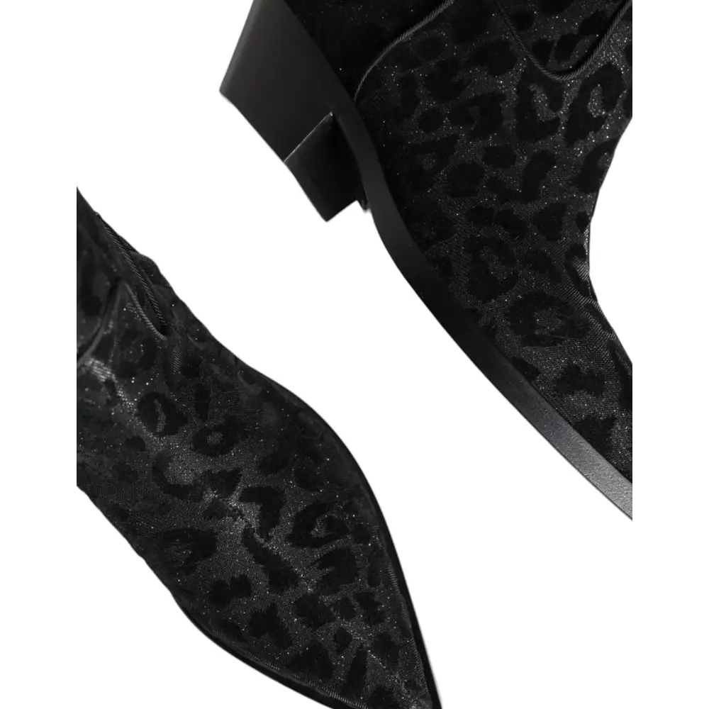 Dolce & Gabbana Schwarz Grau Leopard Cowboy Stiefel Schuhe