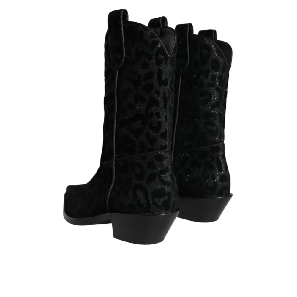 Dolce & Gabbana Schwarz Grau Leopard Cowboy Stiefel Schuhe