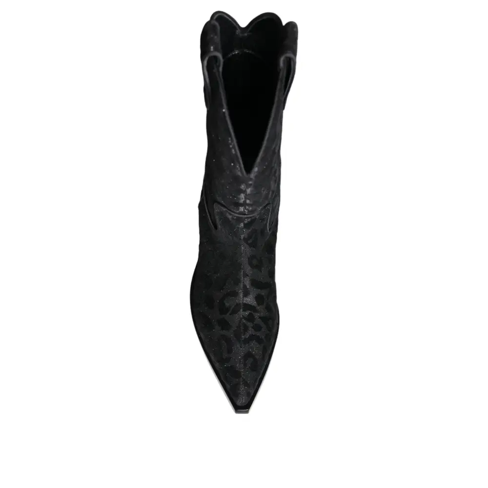 Dolce & Gabbana Schwarz Grau Leopard Cowboy Stiefel Schuhe