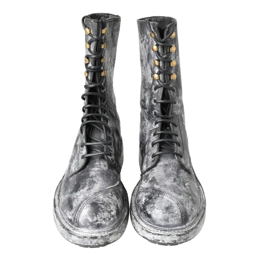 Dolce & Gabbana Schwarz Gray Leder Mid Calf Stiefel Schuhe