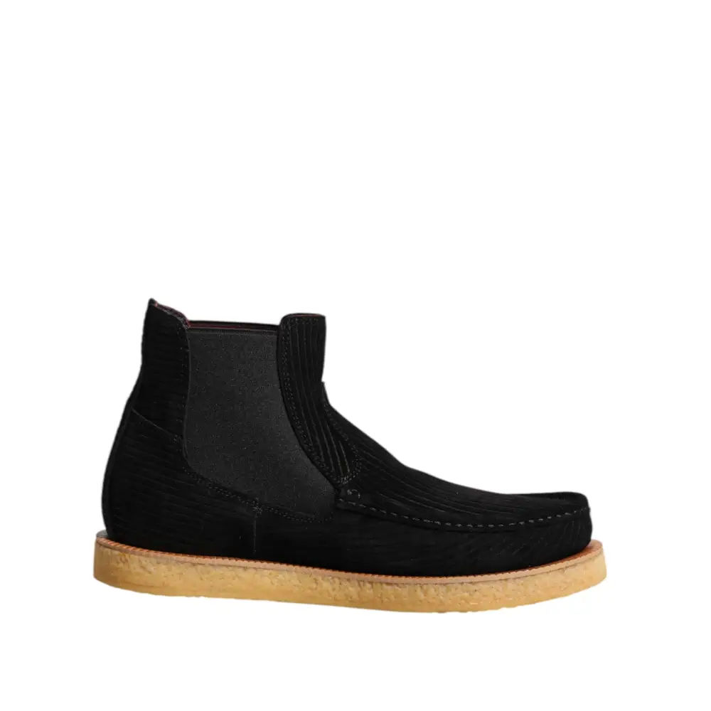 Dolce & Gabbana Schwarz Kalb Wildleder Slip On Stiefeletten Schuhe