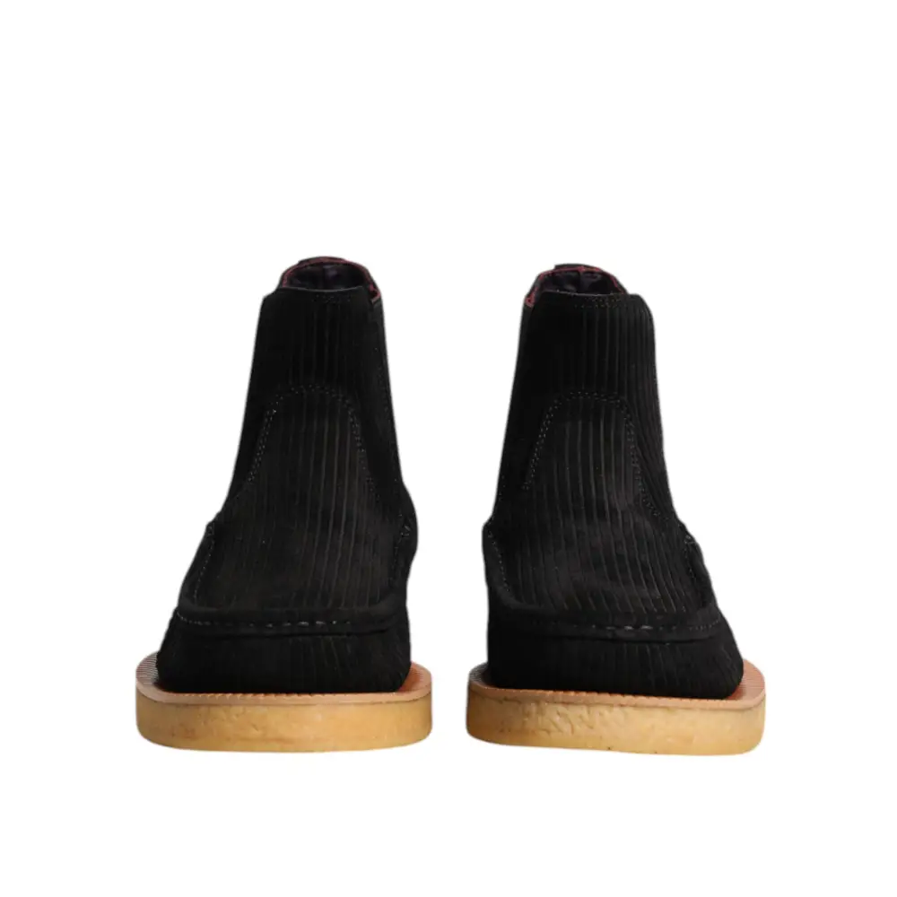 Dolce & Gabbana Schwarz Kalb Wildleder Slip On Stiefeletten Schuhe