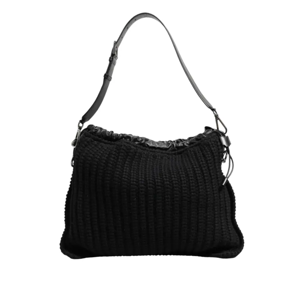 Dolce & Gabbana Schwarz Kaschmir gestrickt Leder Schulter Frauen Borse Tasche